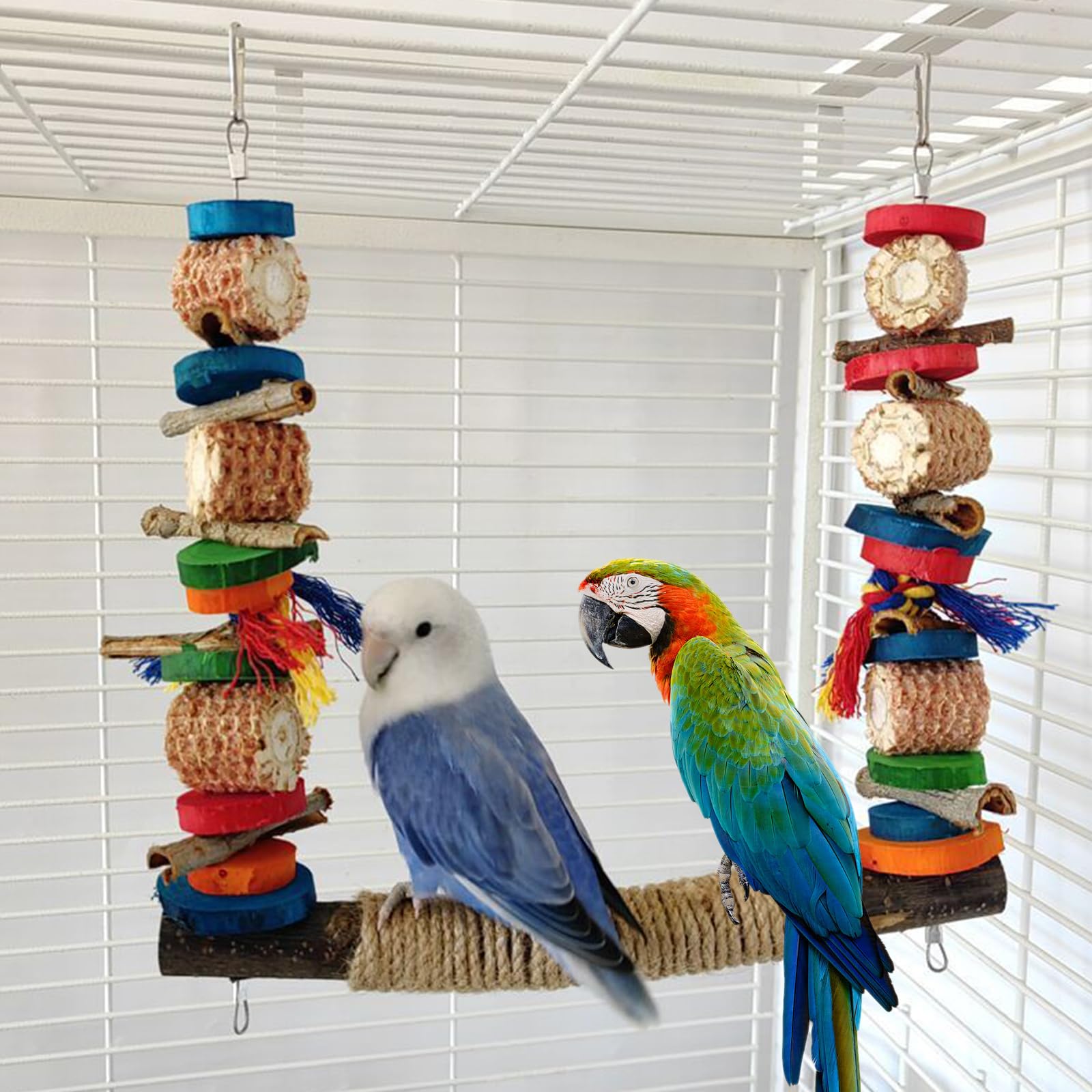 Papegaaischommel, Vogelschommelspeelgoed,Houten vogelspeelgoed met bellen | Felle kleuren Papegaai Trapeze Schommel Vogel Klimbaar Zitstok Speelgoed voor gerbils, parkieten, kuikens en