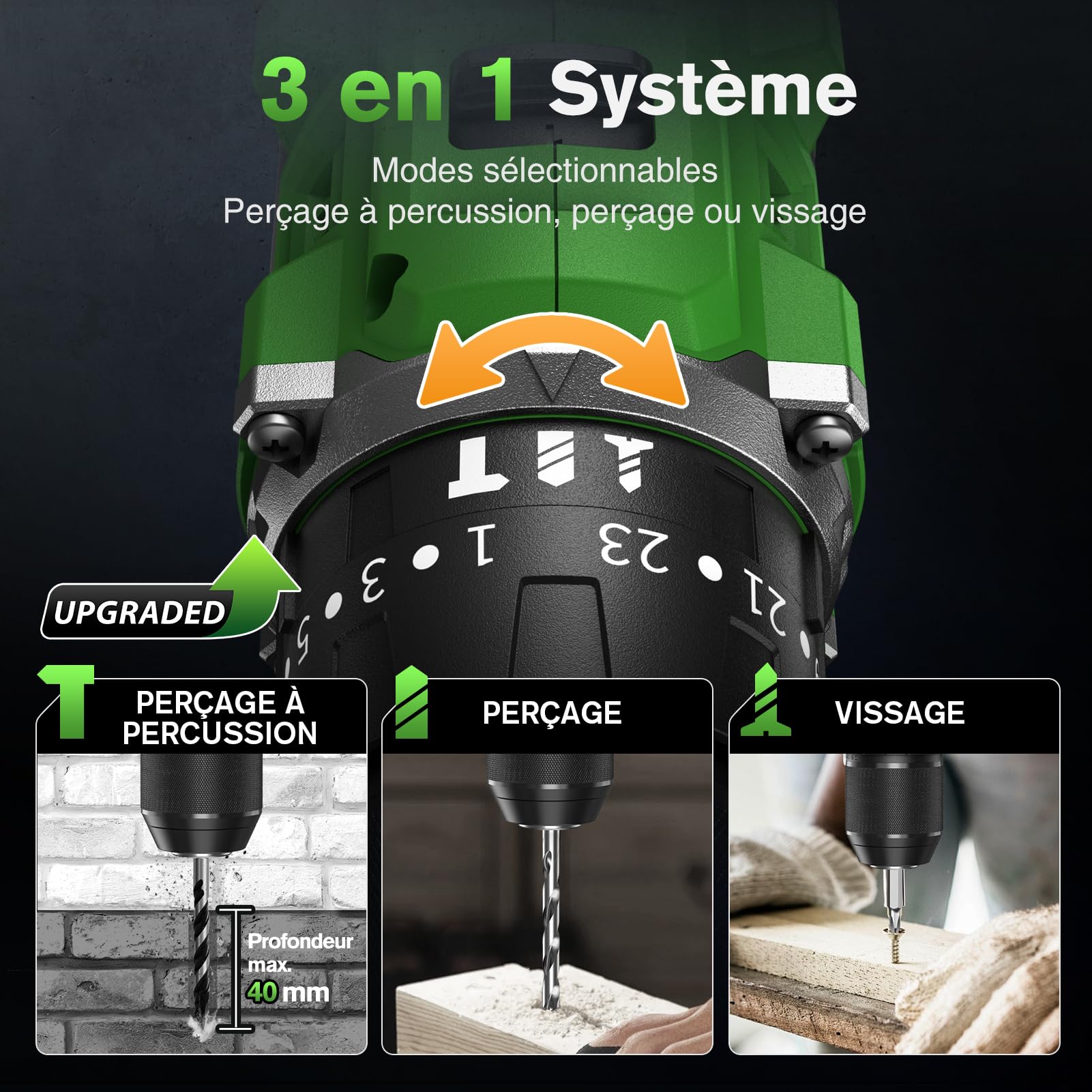 Ginour 50Nm Brushless Perceuse Visseuse Devisseuse Percussion sans fil 21V