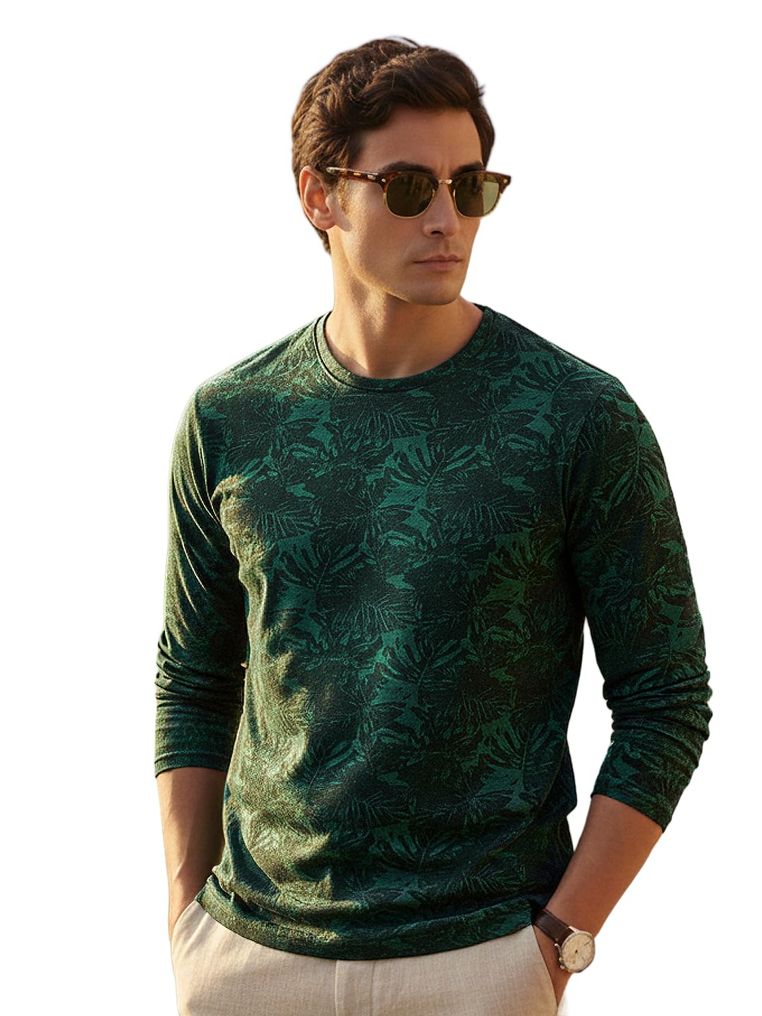 Men's Printed Full Sleeve Slim Fit Cotton T-Shirt