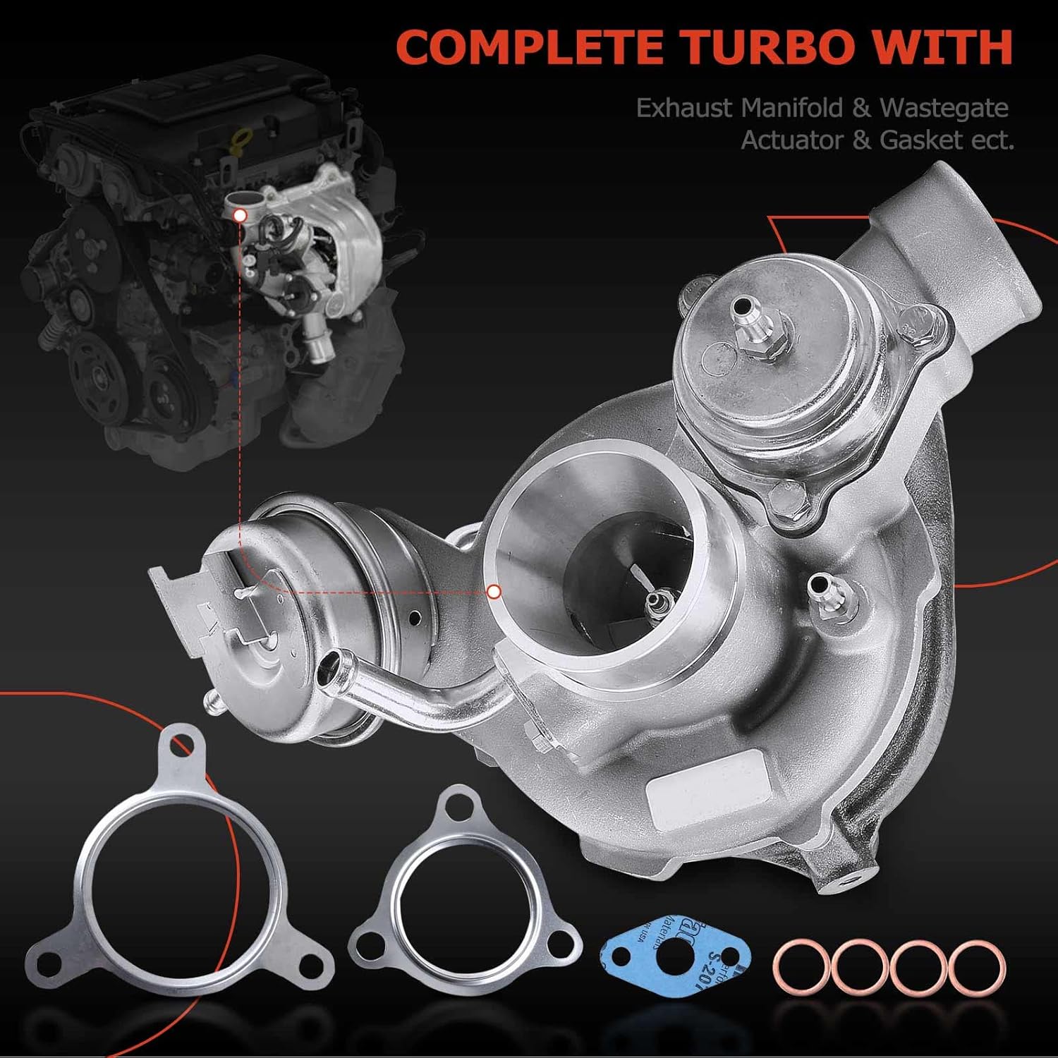 A-Premium Complete Turbo Turbocharger Kit, with Wastegate Actuator & Gasket, Compatible with Saab 9-3 2002 2.3L, 2002-2005 2.0L, Replace# 720168-0011, 12755106, 12755107