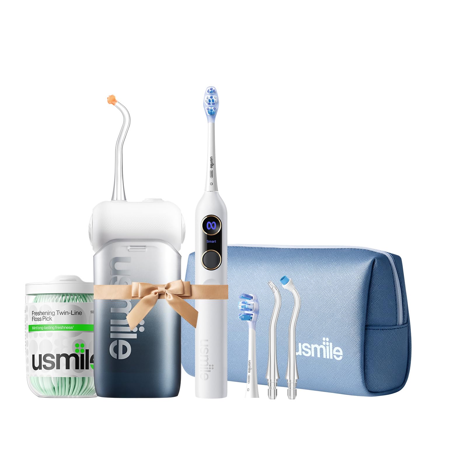 4-in-1 Bundle usmile C10 Portable Water Flosser Inkstone Black Y20 PRO AI Electric Toothbrush White Travel Case 50
