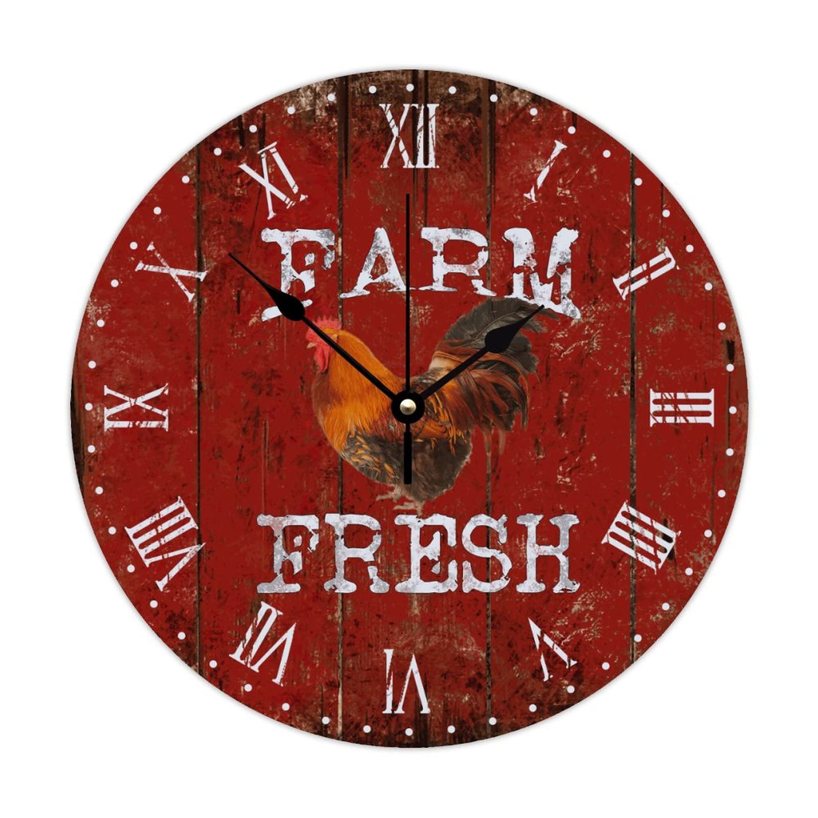 Horloge ronde coq en bois pour salon et cuisine ambiance campagne