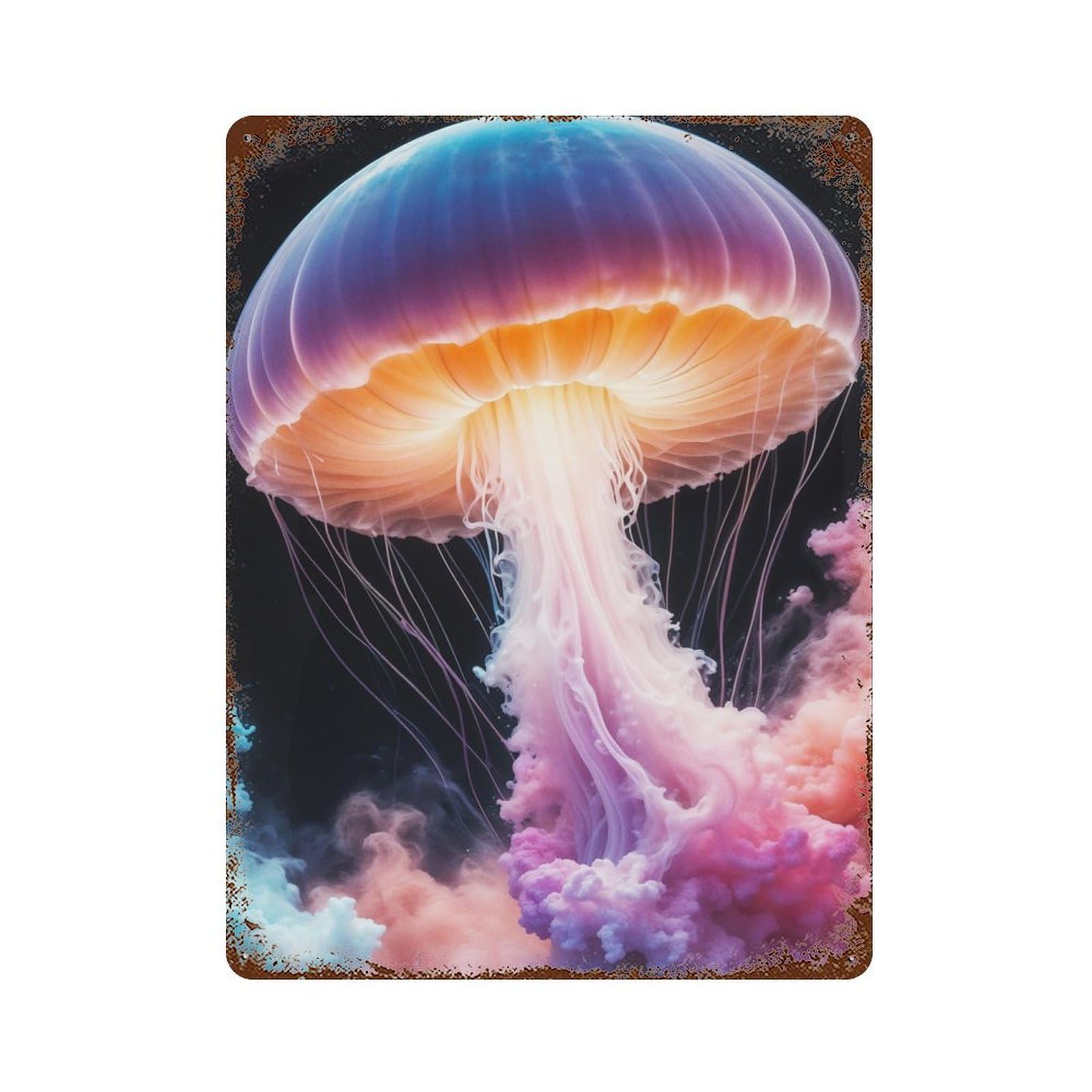 Radiant Jellyfish in Ethereal Colors Vintage Rust Metal Sign 15.7"x11.8", for Basement, Hobby Room And Garage Decor, Farmhouse Wall Decor