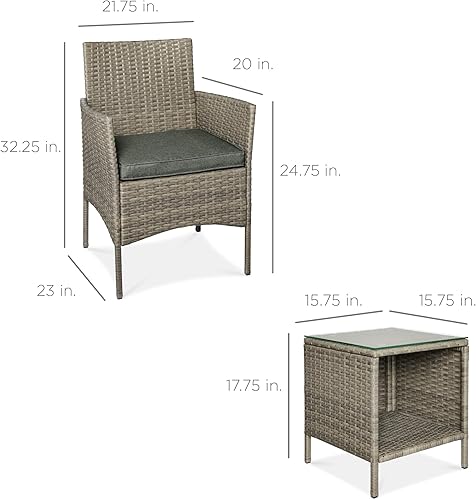 Miniatura 78 de Best Choice Products Juego de 3 piezas de mimbre para conversación al aire libre, muebles de patio que ahorran espacio para jardín con mesa