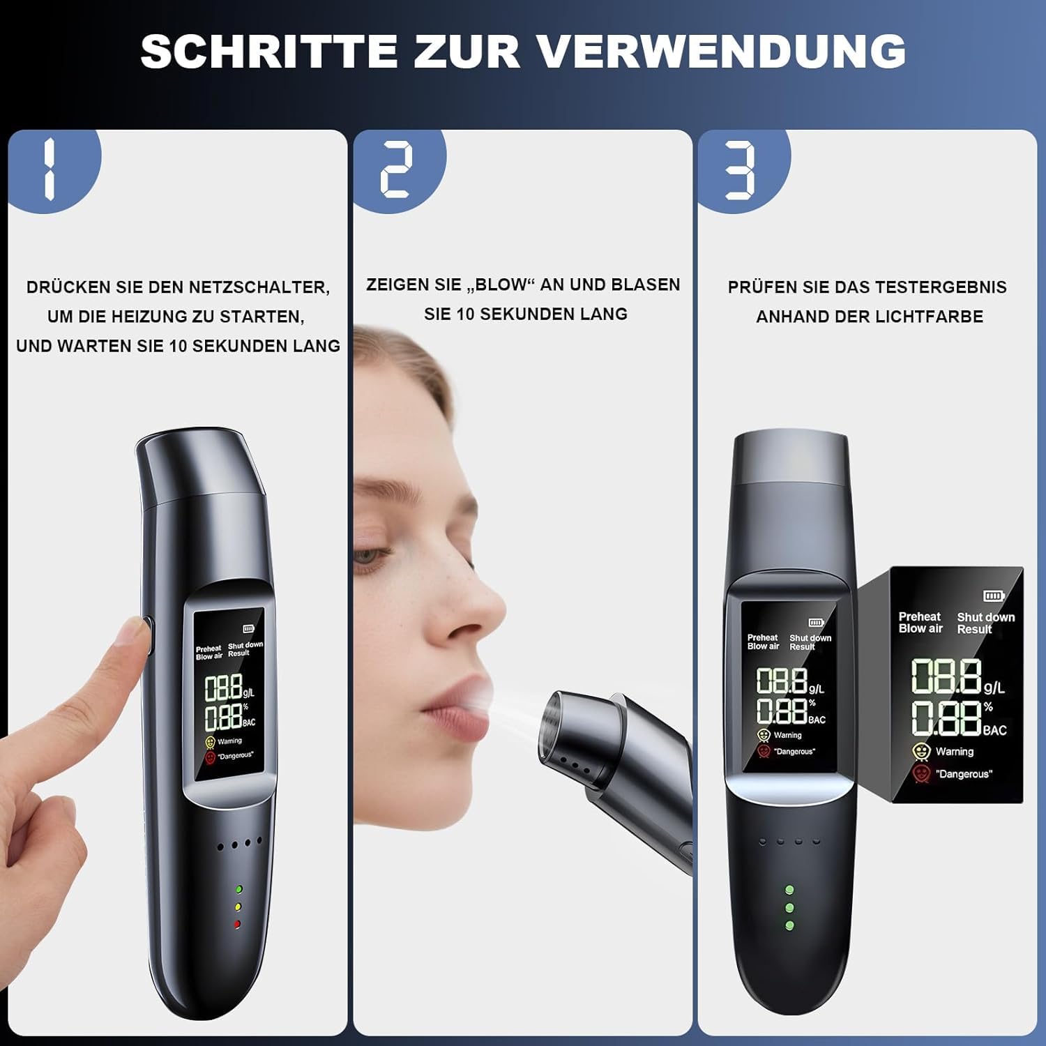 Alkoholtester Polizeigenau, Sprachansage, Genaue Messungen, mit Digitaler LCD-Anzeige, Promillemessgerät, Kein Mundknebel Erforderlich, Alkoholtester, Kann Zu Hause Oder Auf Partys Verwendet