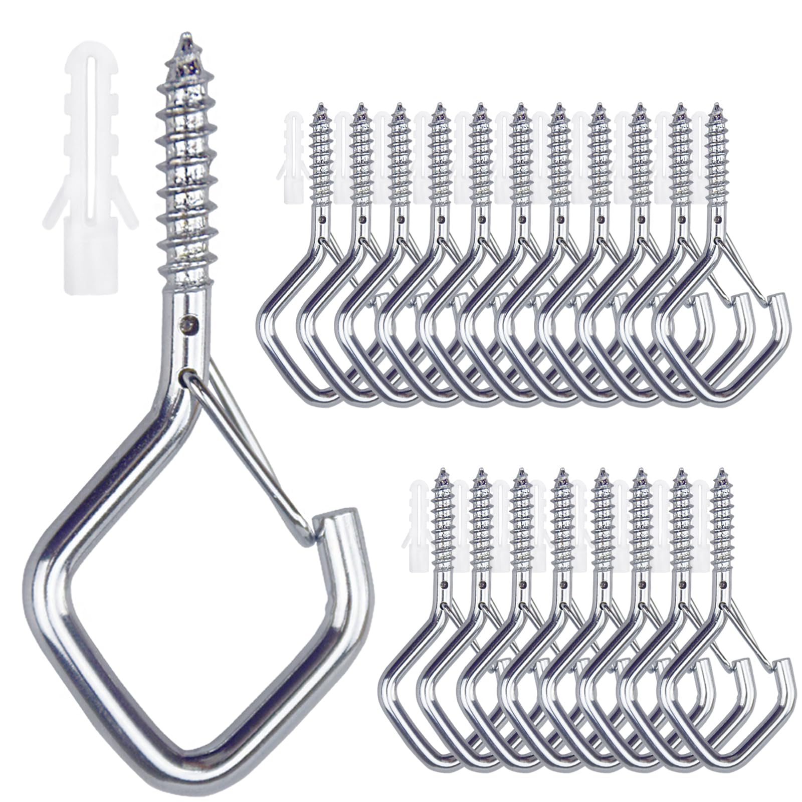 Sexoeie Eye Screw Hooks for Hanging Heavy Duty with Safety Buckle.Metal Ceiling Hooks for Hanging Plants,Cup,Wind Chime,Bird Feeders,String Lights at Indoor&Outdoor,2.36 Inches Silver 20PCS