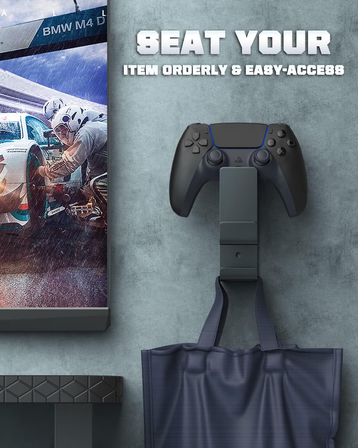 MoKo Supporto per controller, doppio controller gamepad e gancio per cuffie per Xbox One, Xbox 360, PS3, PS4, PS5, PC, STEAM, interruttore, supporto da parete per tutte le cuffie universali, nero