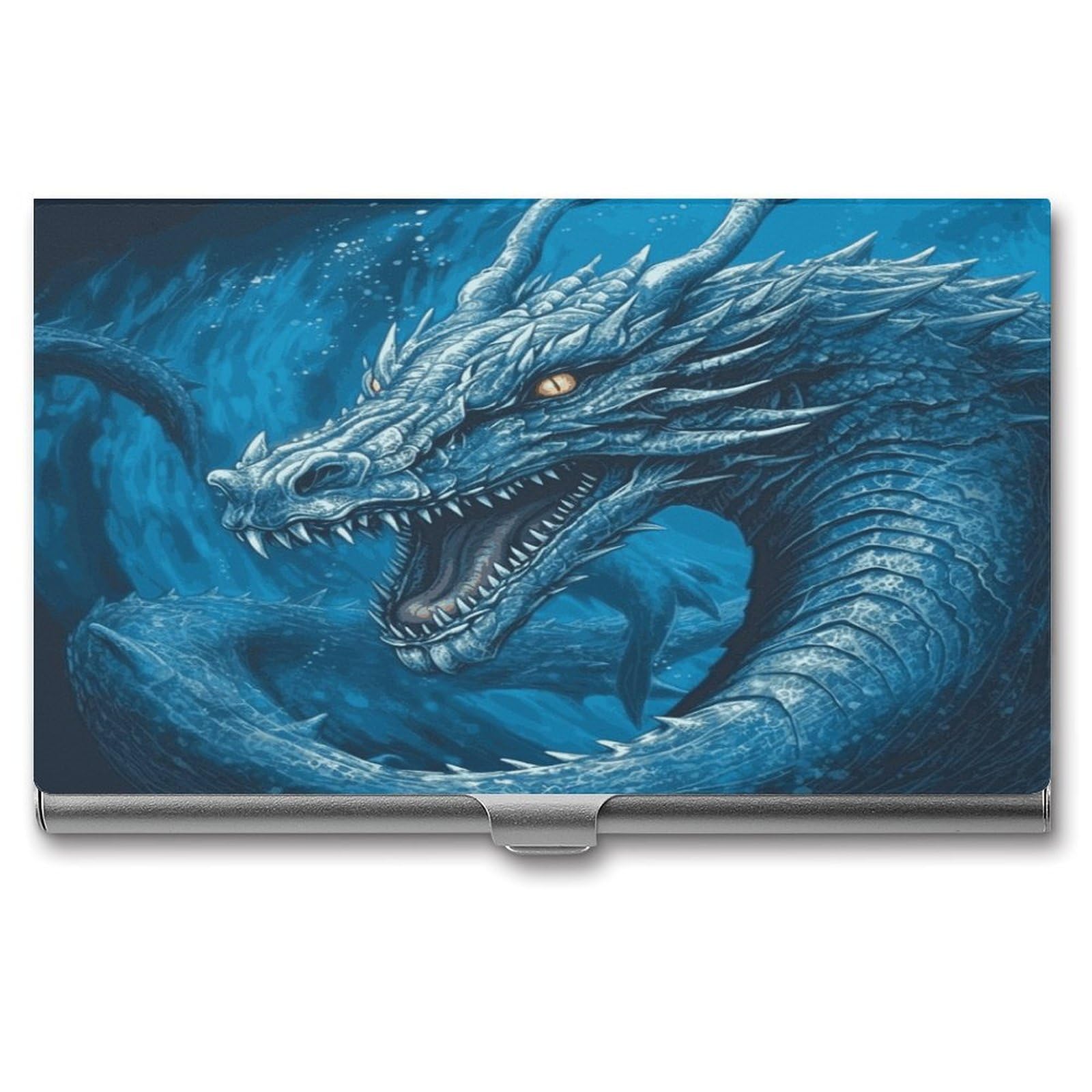 JTREHY Dragon Cool Blue Business Card Holder Slim Purse Name Card Holder Portable Metal Business Card Case Wallet Large Capacity Lightweight Business Card Case for Men Women