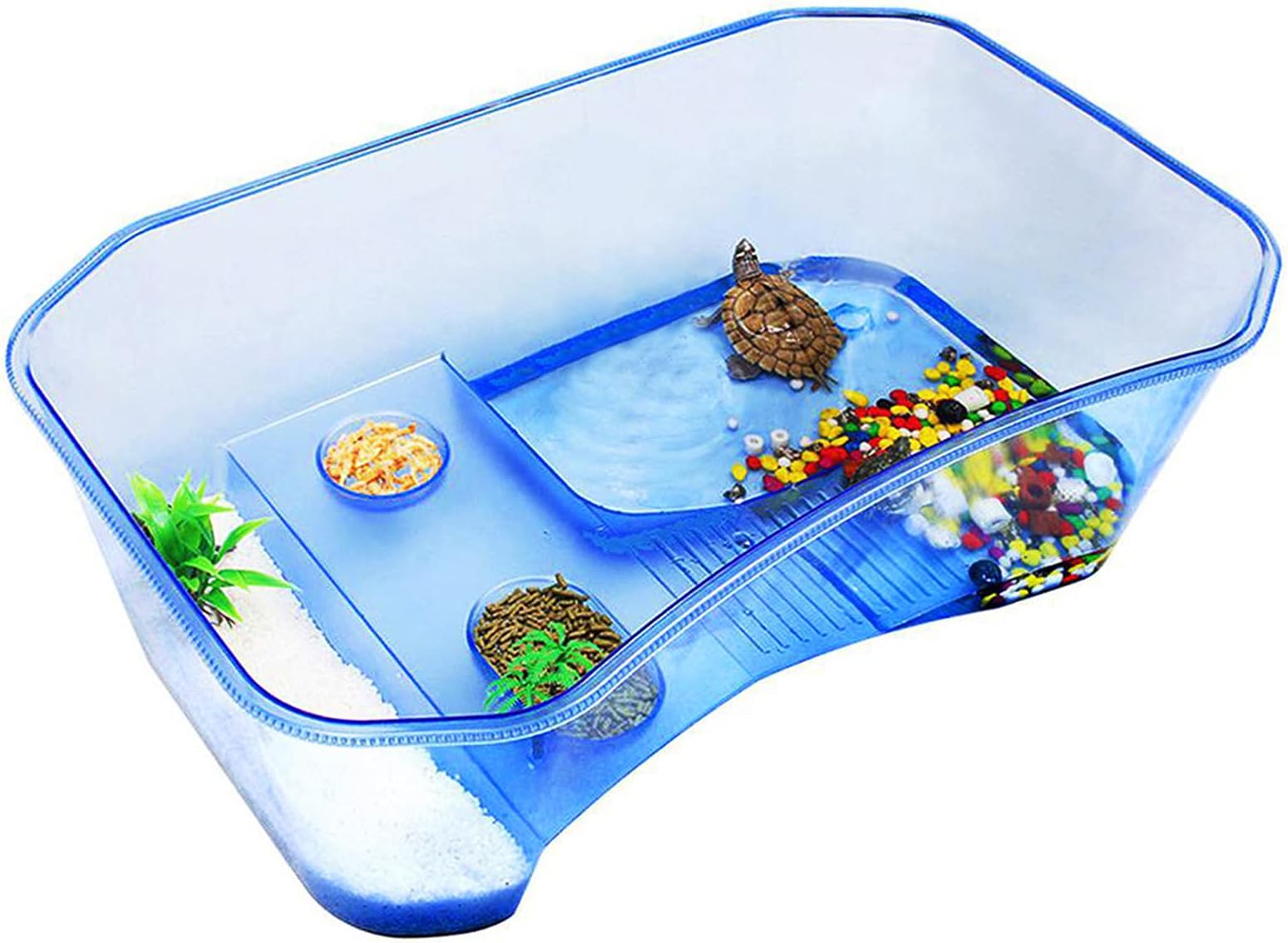 RYPET Turtle Tank Aquarium - Reptile Habitat, Turtle Habitat, Reptile Aquarium Tank for Crayfish Crab (Excluding Accessories) Blue