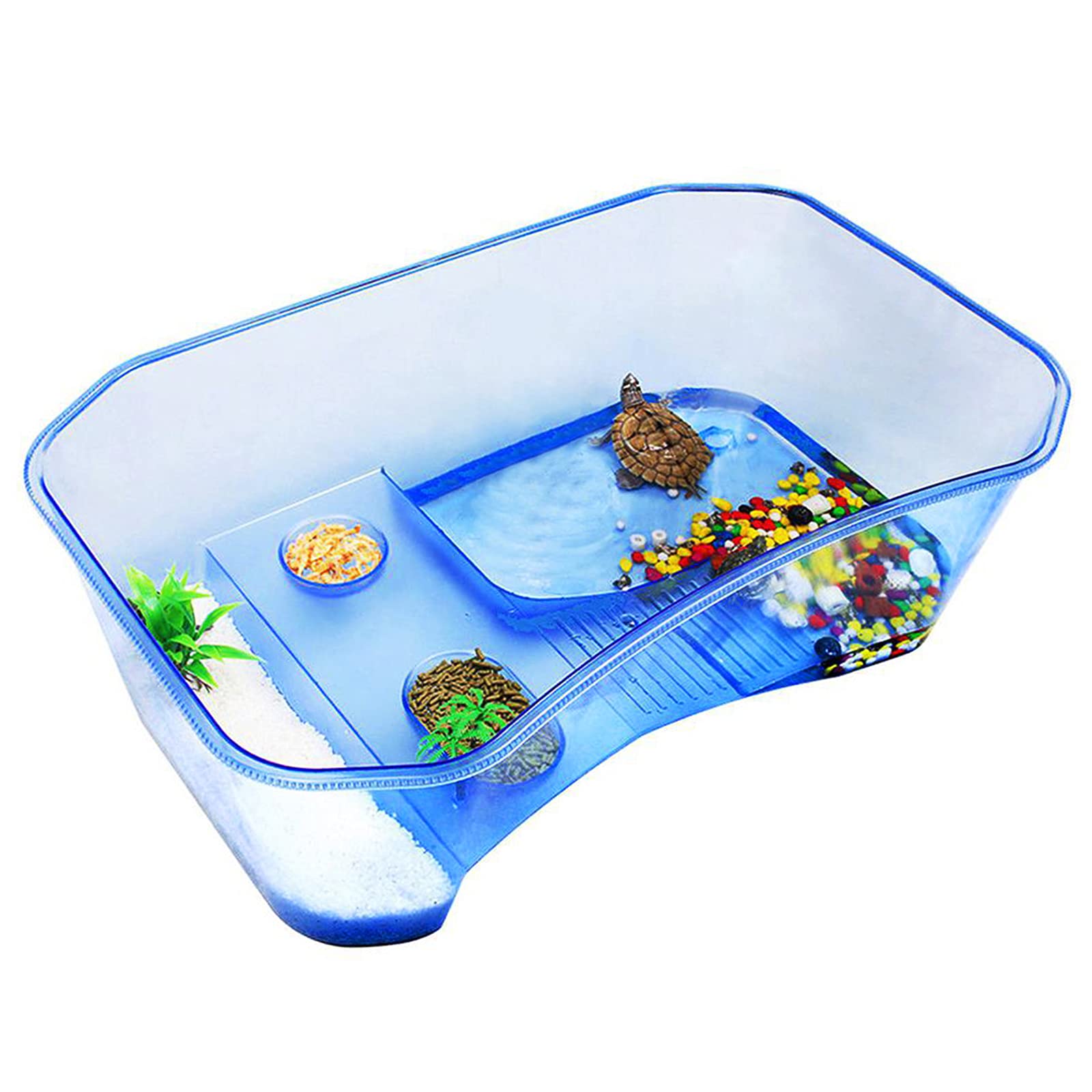 RYPET Turtle Tank Aquarium - Reptile Habitat, Turtle Habitat, Reptile Aquarium Tank for Crayfish Crab (Excluding Accessories) Blue