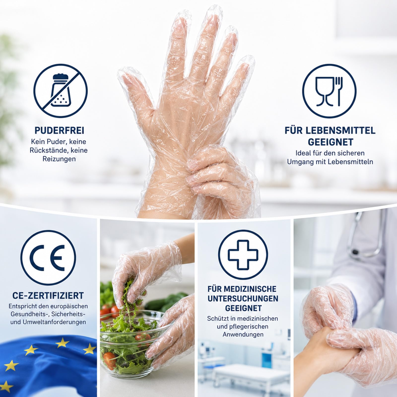 Einweghandschuhe HDPE Transparent 30000 Stück Lebensmittel Einmalhandschuhe | puderfrei, reißfest, Friseurhandschuhe, Bäckerhandschuhe, Dieselhandschuhe, lebensmittelecht, Damen, Herren, Großpackung