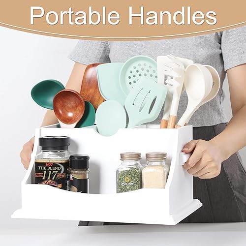 Miniatura 4 de Dythner Soporte para utensilios de cocina para encimera con 4 compartimentos, organizador de utensilios de cocina con asas, soporte de utensilios de