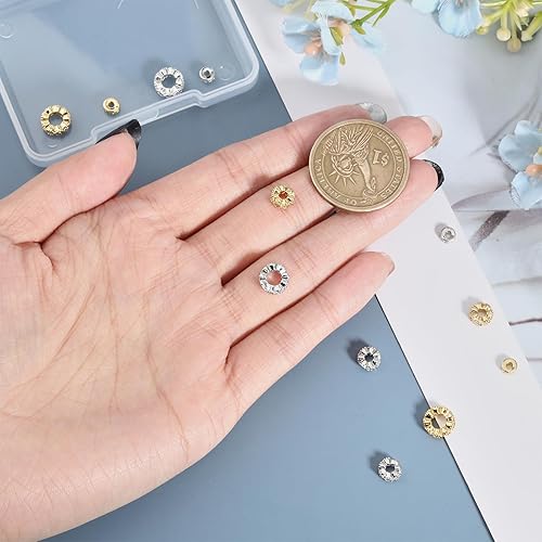 Miniatura 3 de CHGCRAFT 12 cuentas espaciadoras de circonita cúbica de 6 estilos, cuentas espaciadoras de latón, redondas y planas con diamantes de imitación para