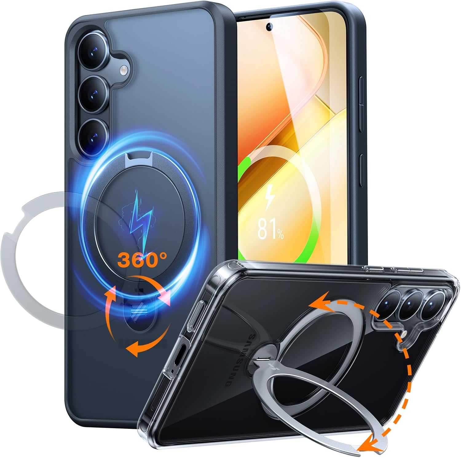 TORRAS 360°Spin Magnetic Stand for Samsung Galaxy S25 Plus Case (2025), Fit for Magsafe Military Grade Shockproof Slim Protective S25+ Plus Case with Kickstand & Ring Holder, Ostand Spin, Black