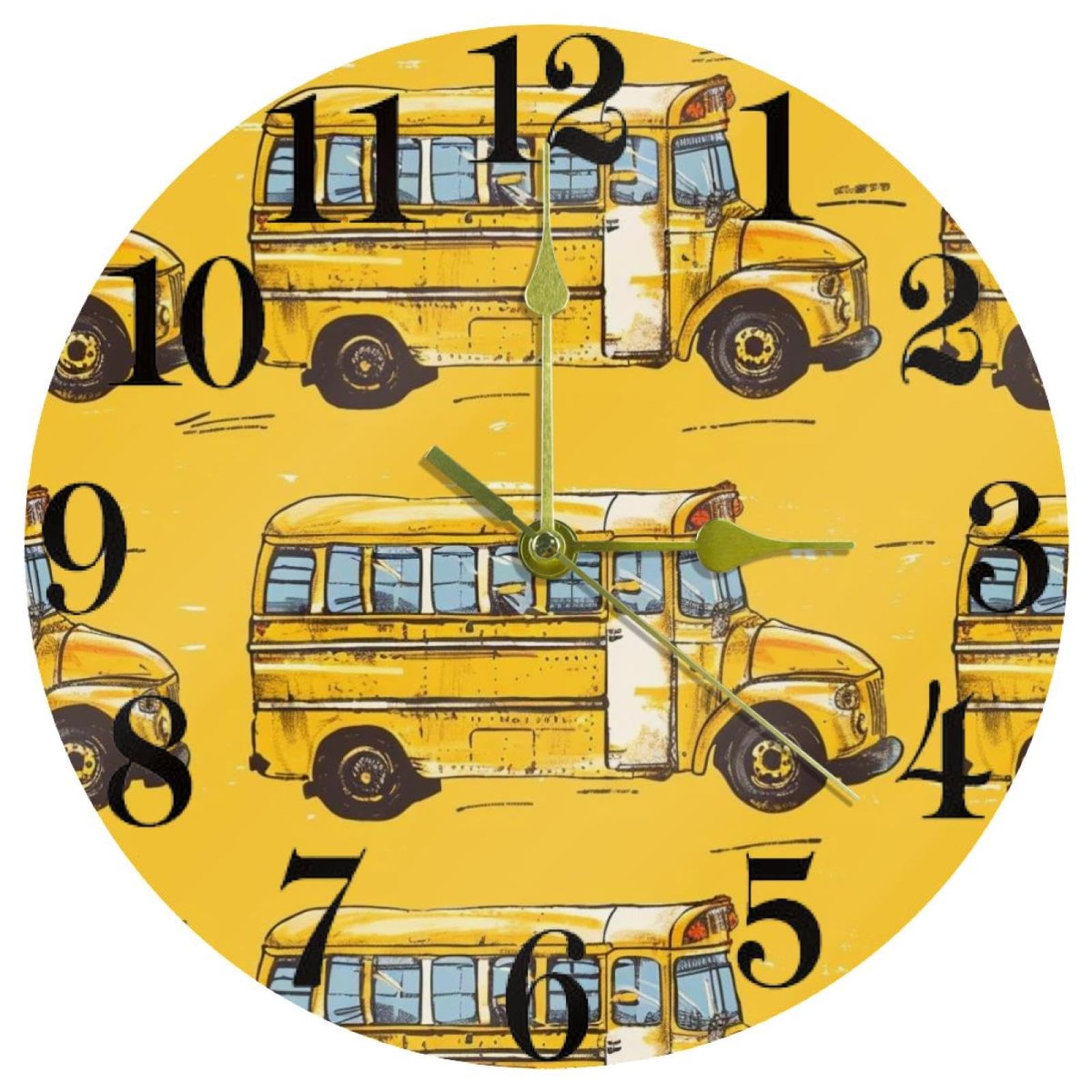 Horloge murale bus scolaire ronde et silencieuse à quartz pour chambre enfant