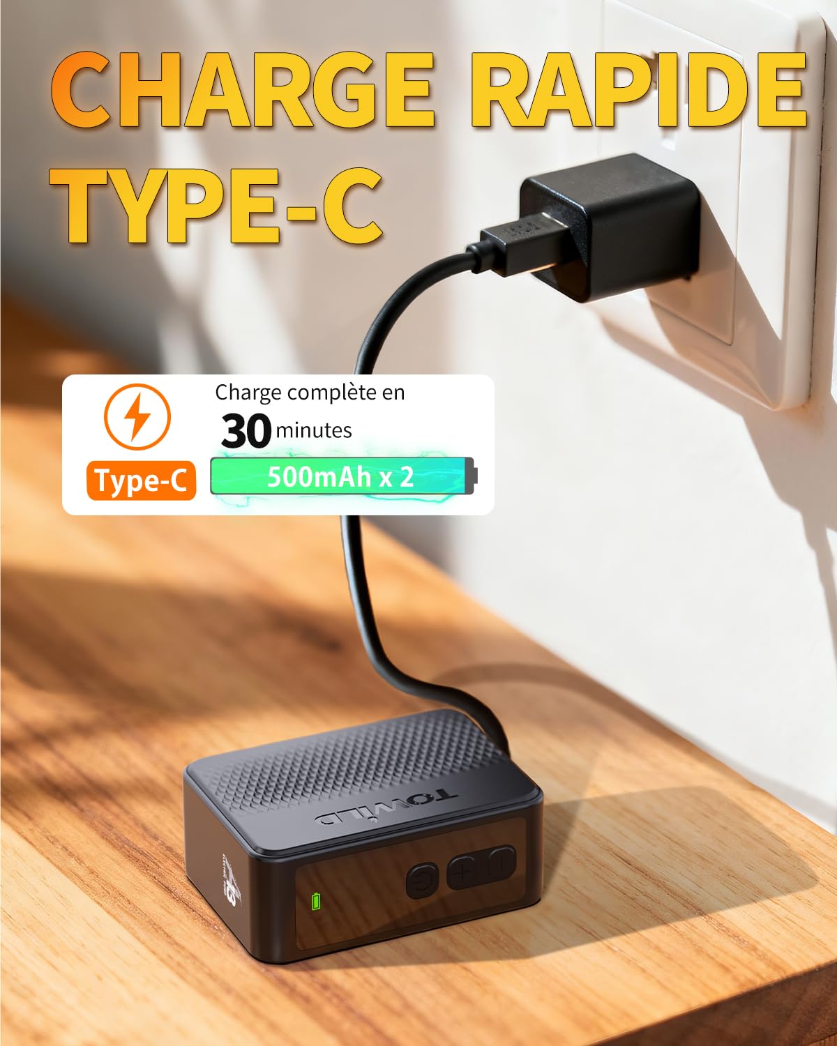 TOWILD A13 Pompe À Vélo Électrique Portatifs, Max 130 PSI Mini Compresseur d'air à Arrêt Automatique avec Valves Presta et Schrader pour Vélos de Route VTT Ville Route E-Bike Rechargeable Type-C
