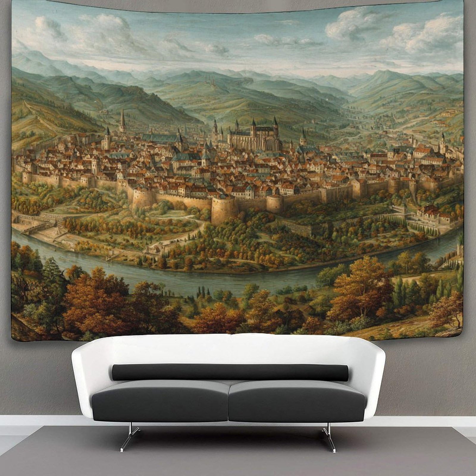 kaiyun Tapestry Wall Hanging Medieval City Castle, Forest Splendor Art for Bedroom Living Room Dorm Decor 130cmx150cm