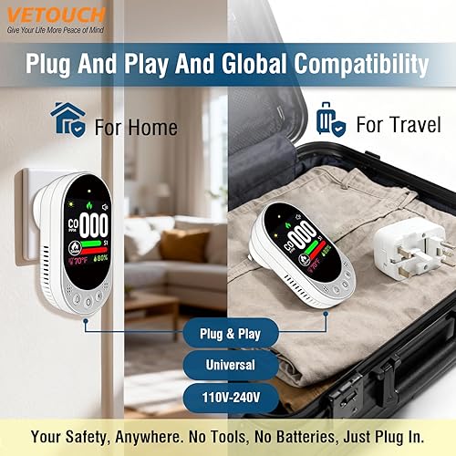 Miniatura 6 de 4-in-1 Plug-in Smoke & Carbon Monoxide Alarms with Digital Display Monitors CO, Smoke, Temperature, Humidity, 85dB Loud Alarm, Self-Test, Adjustable