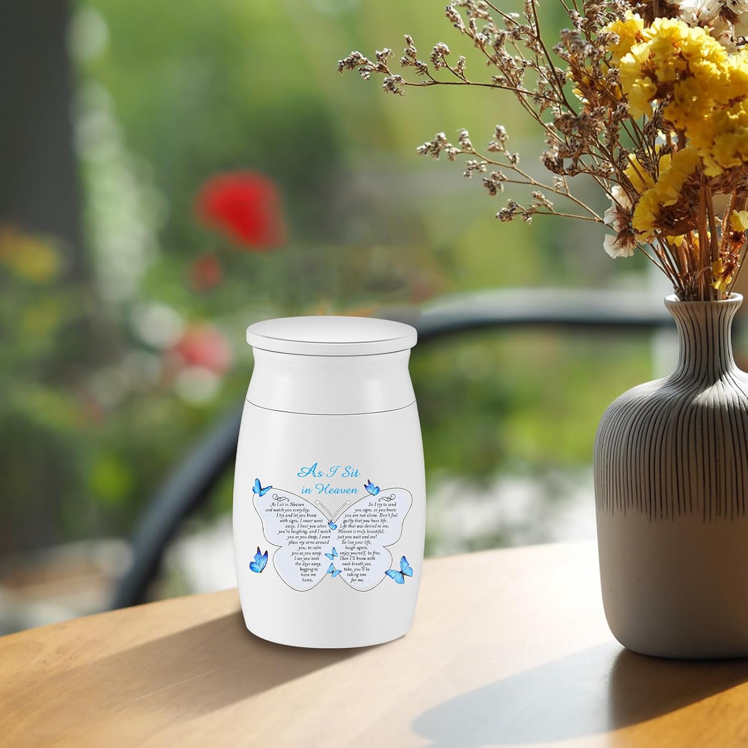 SOITIS Small Urns for Human Ashes Aluminium Mini Keepsake Urn Butterflies Small Cremation Urns for Ashes Memorial Ashes Keepsake-White - Image 7