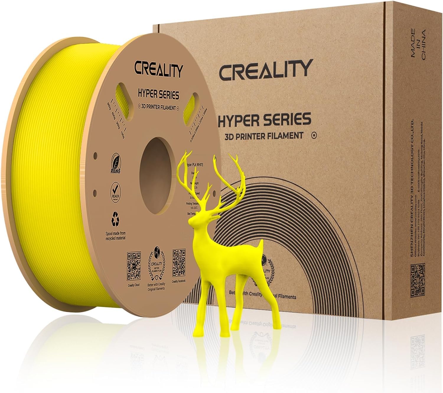 Creality Official Hyper PLA Filament Giallo 1KG, Filamento per Stampanti 3D per la Stampa ad Alta Velocità, Durevole e Resistente, Liscio, Prestazioni a Sbalzo Precisione Dimensionale +/-0,03mm