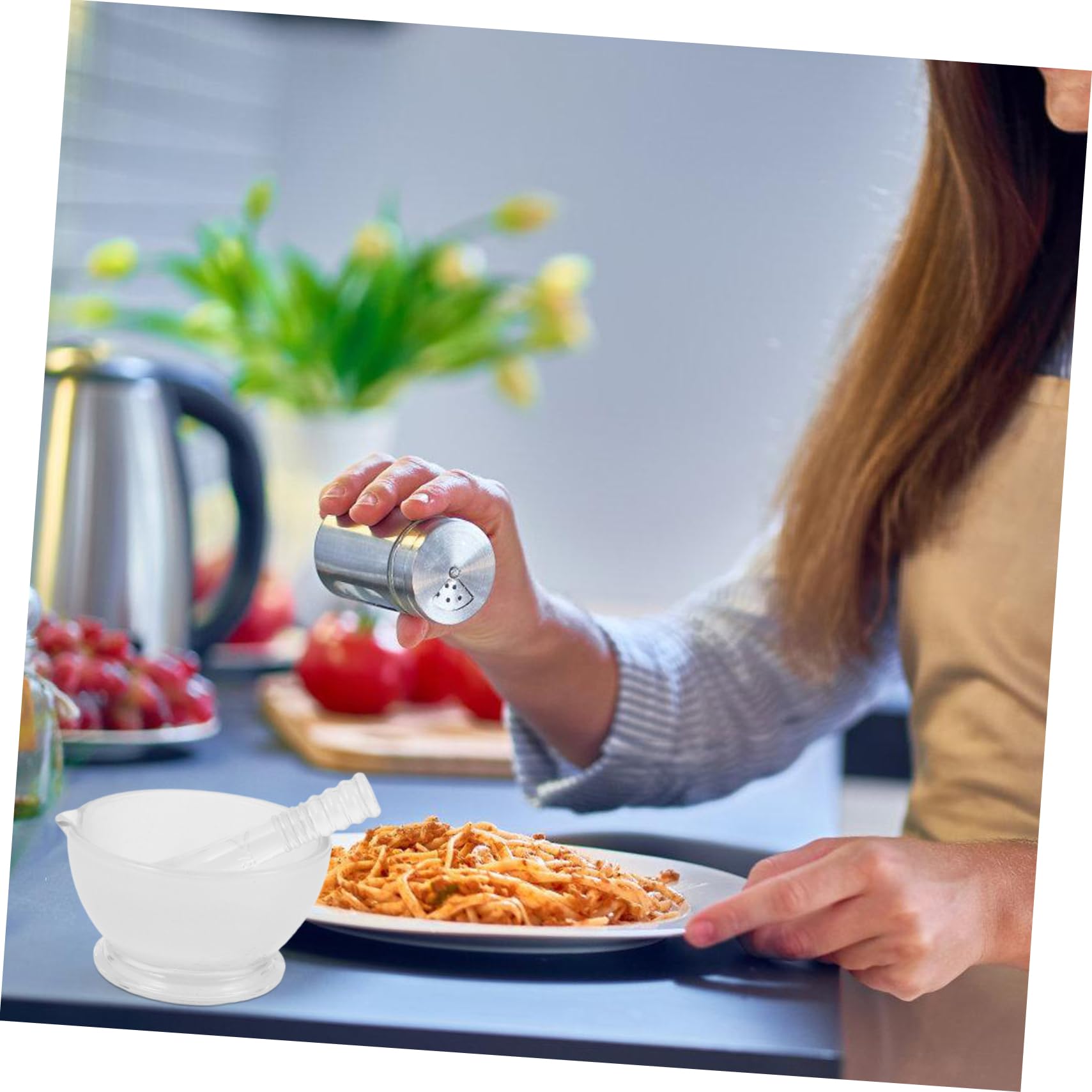 Cabilock 1 Set Glass Set Mixing Bowl and Pestle Grinding Bowl Small Multifunctional Grinder Bowl Kitchen Maker Glass Bowl Pestle and Bowl Bowl Transparent