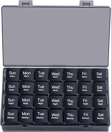 Miniatura 1 de Organizador semanal de píldoras de 7 días 4 veces al día, caja de píldoras de viaje portátil, estuche diario para medicamentos (AMPM) 28