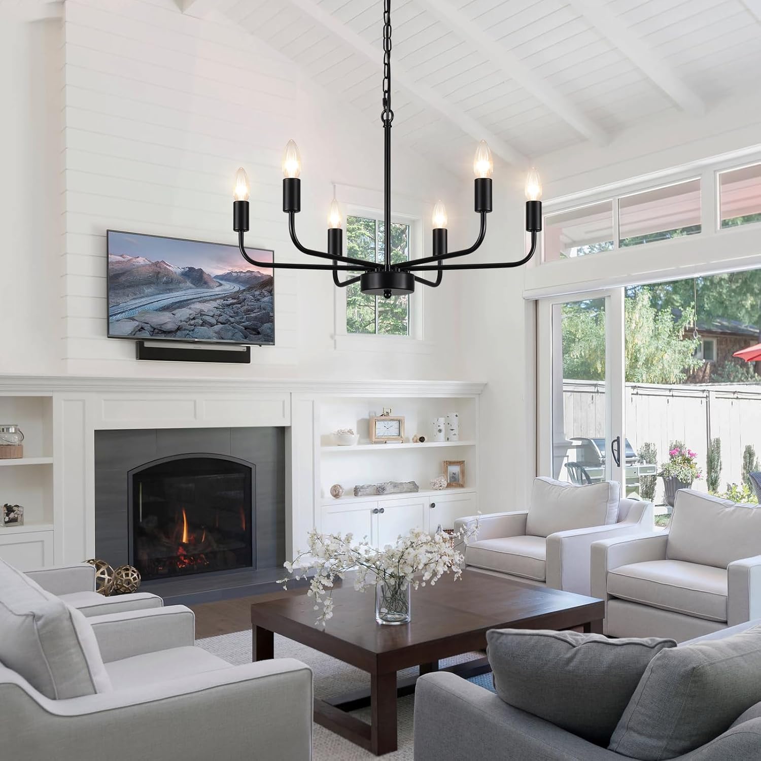 Black Chandeliers for Dining Room, 6 Light Industrial Modern Farmhouse Chandelier, Small Chandelier Light Fixture for Living Room Entryway Bedroom, Kitchen Chandeliers Over Table