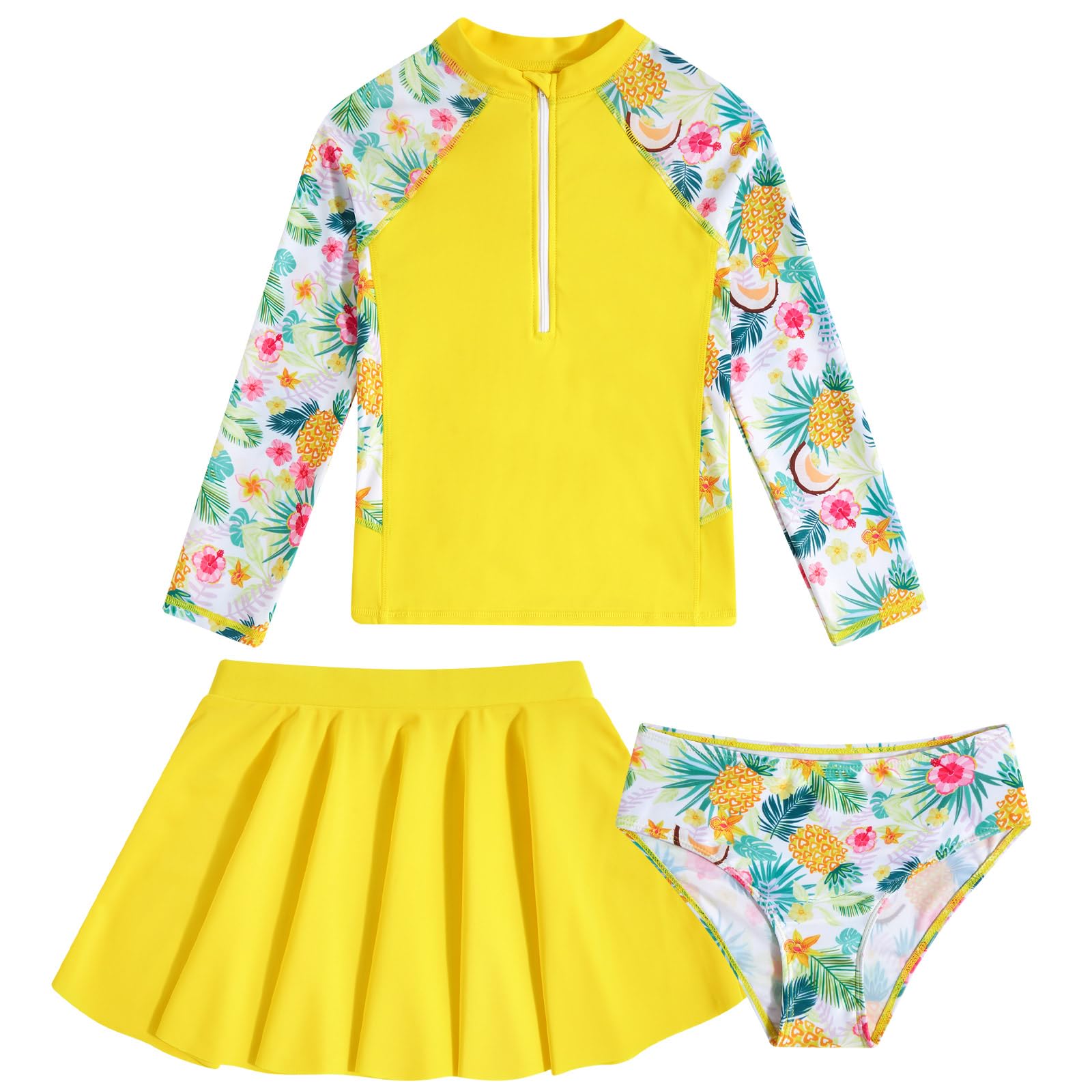Vieille Girls Rash Guard 3 Piece Swimsuit Long Sleeve Swim Skirt Sets 6-12Y