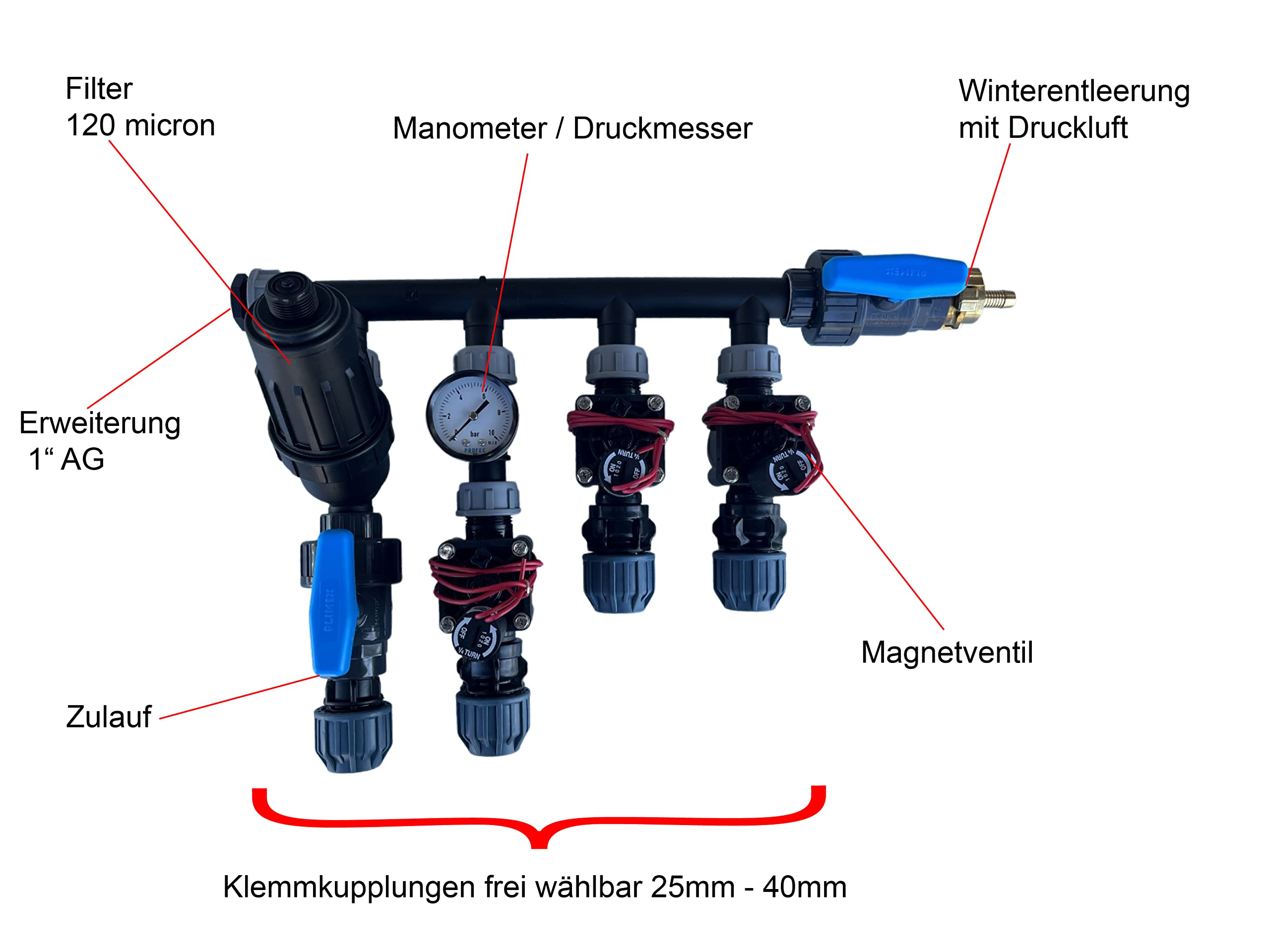 Hunter Kopfstation Verteiler für Bewässerung, Beregung mit Hunter Magnetventile PGV, Größe: 3 Magnetventile