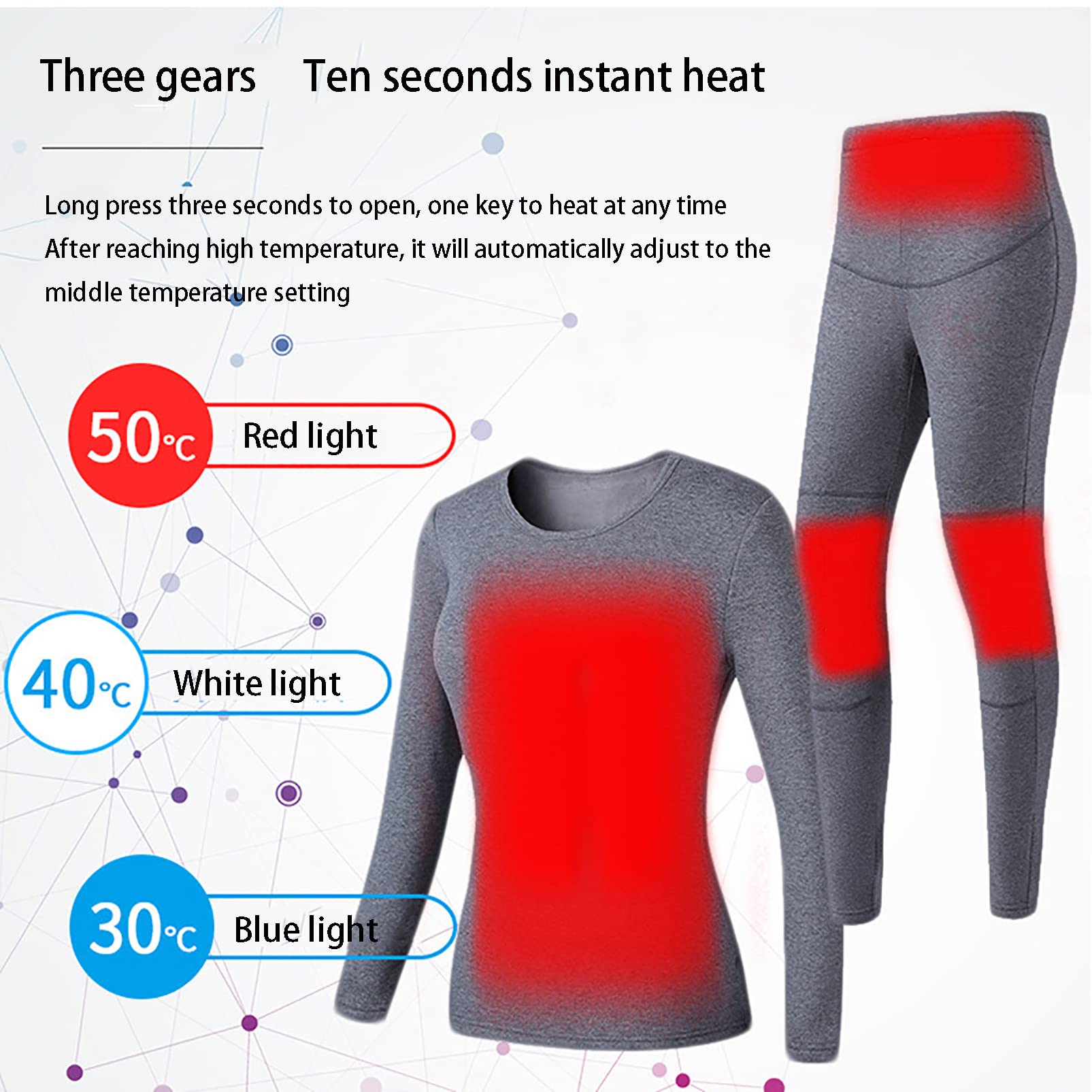 CUTTE Conjunto de Ropa Interior Térmica Acolchada de Invierno de 2 Piezas Tops y Pantalones de Hombre y Mujer Ropa Eléctrica Inteligente con Calefacción