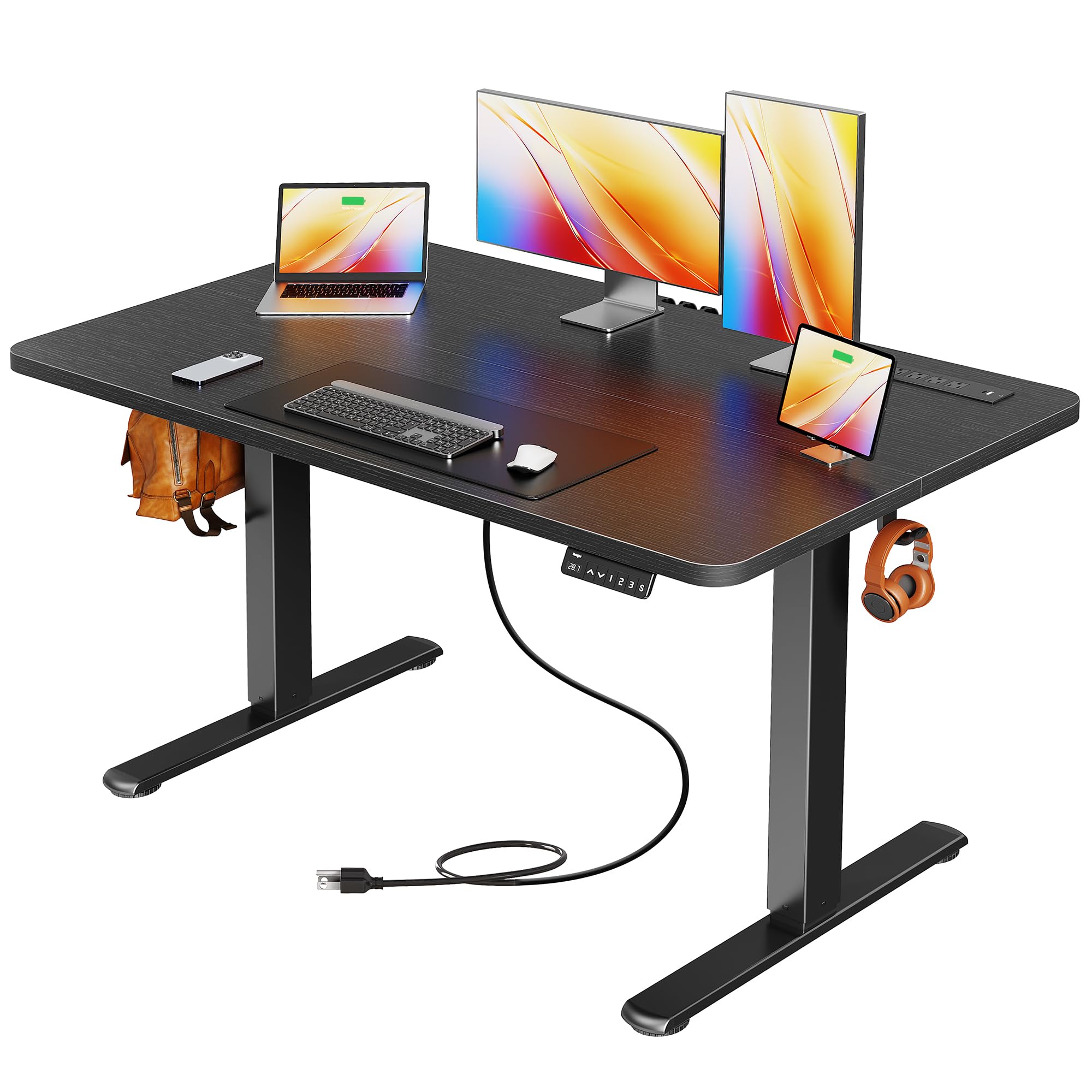 Huuger 47 X 24 Inch Electric Standing Desk with Power Outlets and USB-C Port, Height Adjustable Desk, Sit Stand Desk for Home Office, Computer & Gaming Desk with 3 Presets, Stable Steel Frame, Black Black 47.2 x 23.6 inch