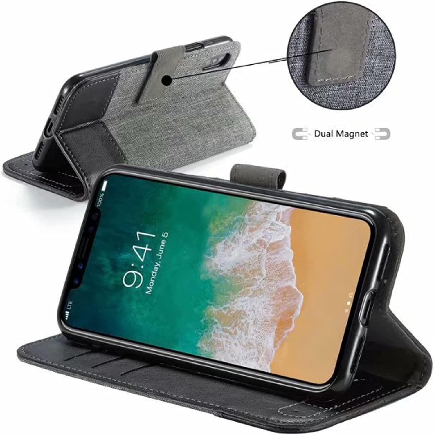 Etui portfelowe na iPhone'a 13/13 Mini/13 Pro/13 Pro Max, z blokadą RFID stojakiem do oglądania kart kredytowych odporne na wstrząsy magnetyczne zamknięcie TPU (kolor: srebrny, rozmiar: 13pro 6,1 cala)