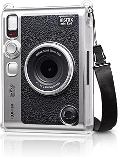 MUZIRI KINOKOO Instax Mini EVO Case, Hard PVC Clear Case Compatible with Fuji Instax Mini EVO Instant Camera - Crystal Clear Fuji Mini EVO Case with a Black Shoulder Strap - Transparent