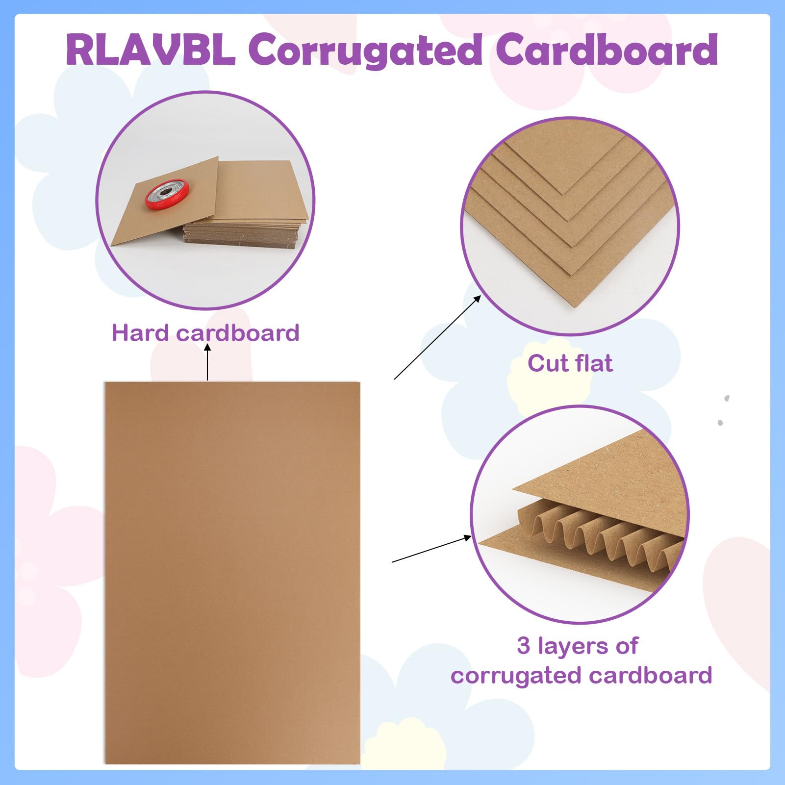 RLAVBL Confezione da 5 fogli di cartone ondulato grandi, 61 x 91 cm, inserti piatti in cartone per spedizione, spedizione, imballaggio, artigianato fai da te