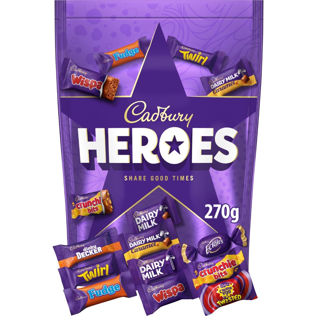 Cadbury Heroes Chocolate Pouch, Assorted Miniature Chocolates for Sharing, The Perfect Christmas Treat, 270 g (Pack of 1)