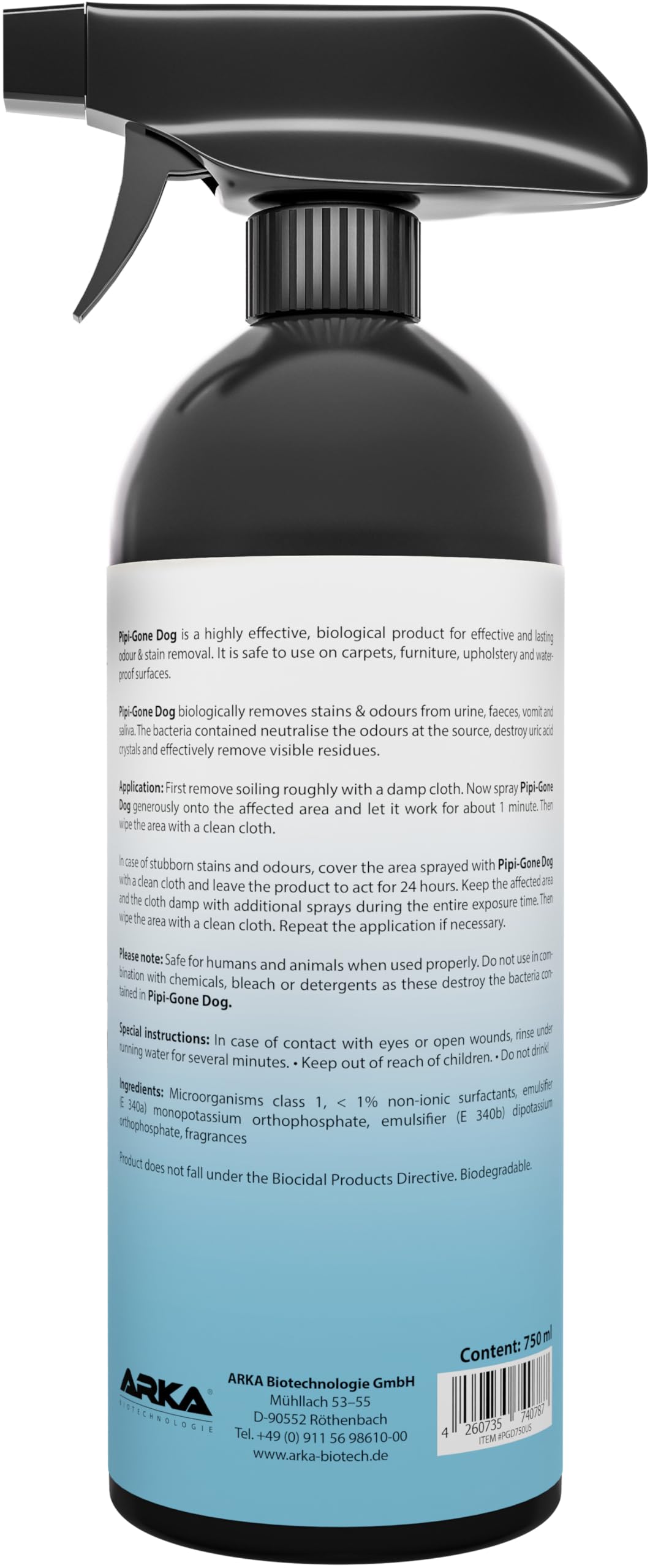 Détachant urine chien 750 ml – spray enzymatique extra fort contre odeurs & taches d’urine, vomi & excréments – nettoyant bio textile, sol, tapis & canapé – sans résidus, sans danger, sans parfum