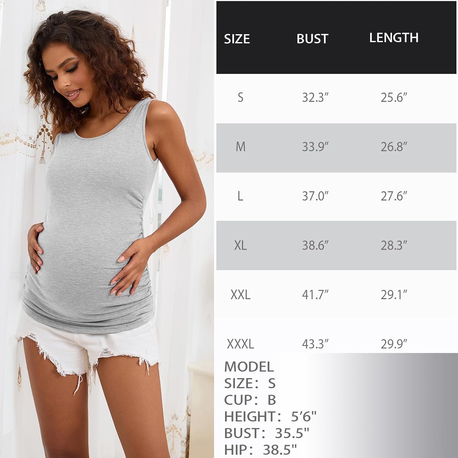 BHOME Maternity Tank Tops for Women Ruched Sleeveless Basic Tops Layering Maternity Shirt Vest Pregnancy Tee - Image 6