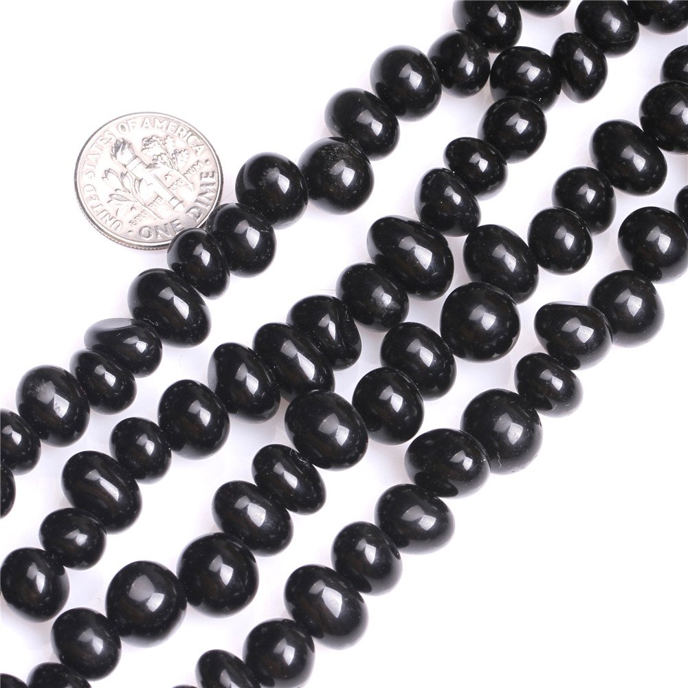 Sweet & Happy Girl's Store 8-10x12-14mm Potato Shape Gemstone Black Agate Beads Strand 15 Inch Jewellery Making Beads