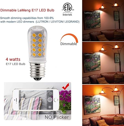 Miniatura 2 de KAKEMONO Bombilla LED regulable E17 para ventilador de techo de 4 W, equivalente a halógeno de 40 W, 2700 K blanco cálido 120 V E17 base intermedia