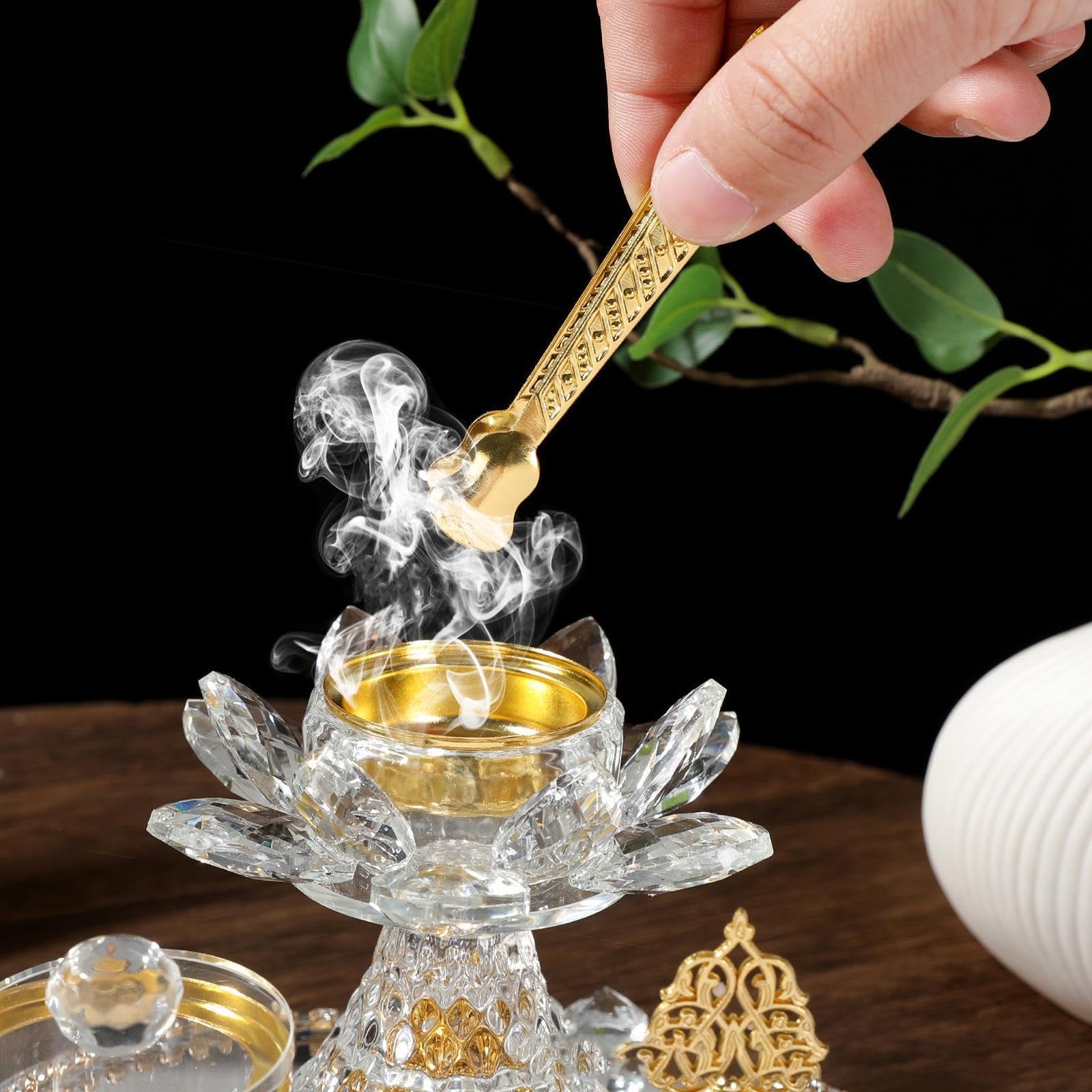 Bruciatore di incenso in vetro, set di bruciatori incenso, centrotavola, incensiere con vassoio, barattolo stoccaggio e pinze per yoga e meditazione, tradizionale