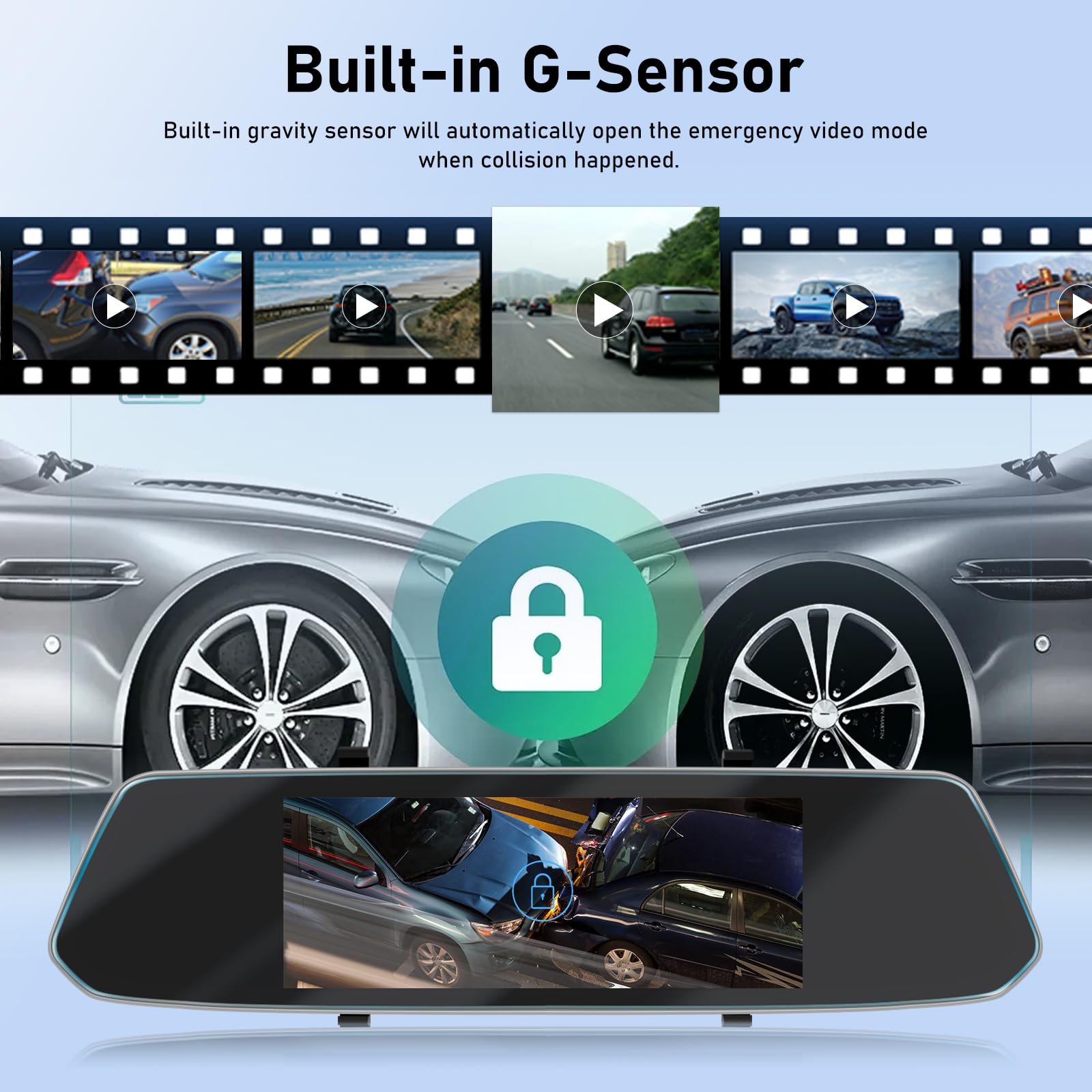 Telecamera per specchietto retrovisore con scheda TF da 64G, touch screen da 7 pollici/registrazione loop/Night Vision/G-Sensor/24-Hour Motion Detection/Parking Assistance + telecamera di backup