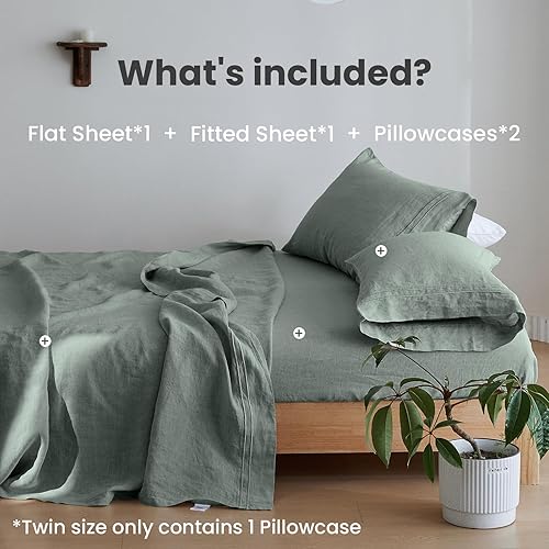 Miniatura 5 de Simple&Opulence Juego de sábanas 100% de lino, 4 piezas de lino natural francés (1 sábana encimera, 1 sábana bajera, 2 fundas de almohada), ropa de