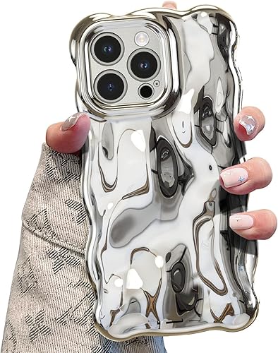 UEEBAI Funda para iPhone 14 Pro Max de 6.7 pulgadas, bonita funda de teléfono de silicona 3D delgada de color sólido con forma de onda rizada, a