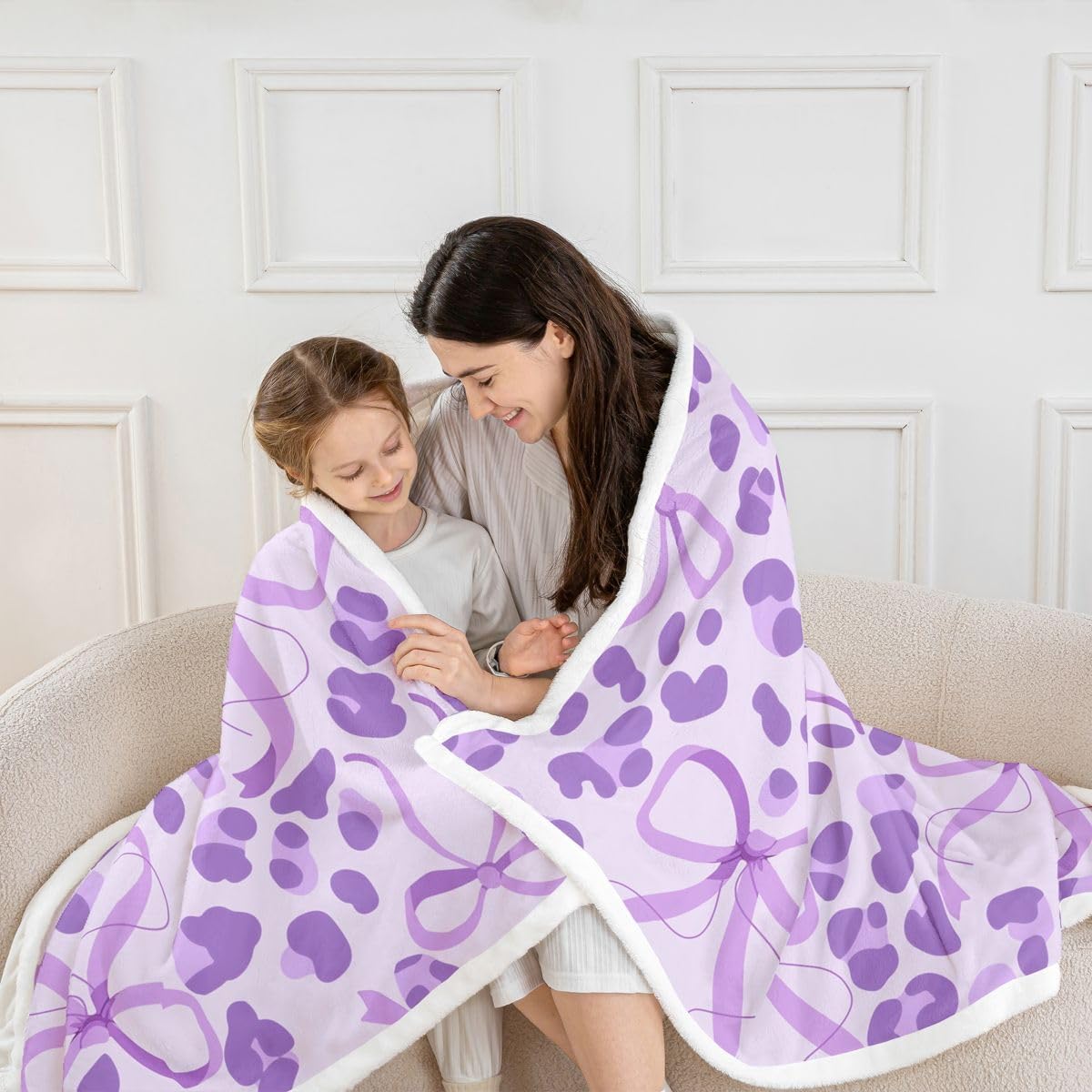 Feelyou Purple Bow Leopard Sherpa Blanket Plush Fuzzy Girls Bow Knot Fleece Throw Blanket Boys Girls Coquette Aesthetic for Bed Couch Chair Living Room Kawaii Princess Bedroom Decor Baby 30"x40" image 4