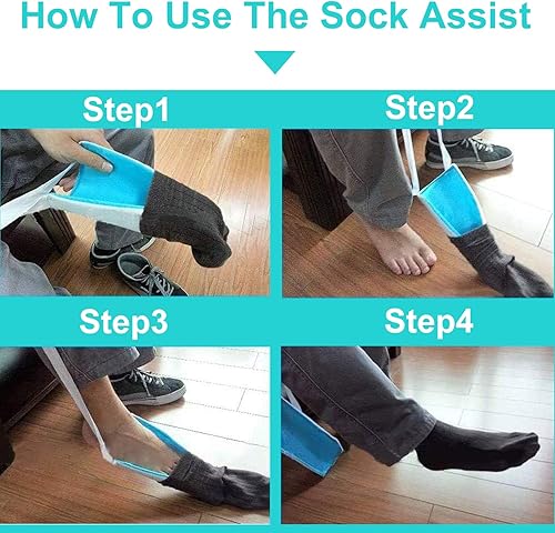 Miniatura 7 de Kit de ayuda para calcetines - Dispositivo de ayuda para personas mayores con cuerno de zapato ajustable, ayudante de calcetín flexible fácil de