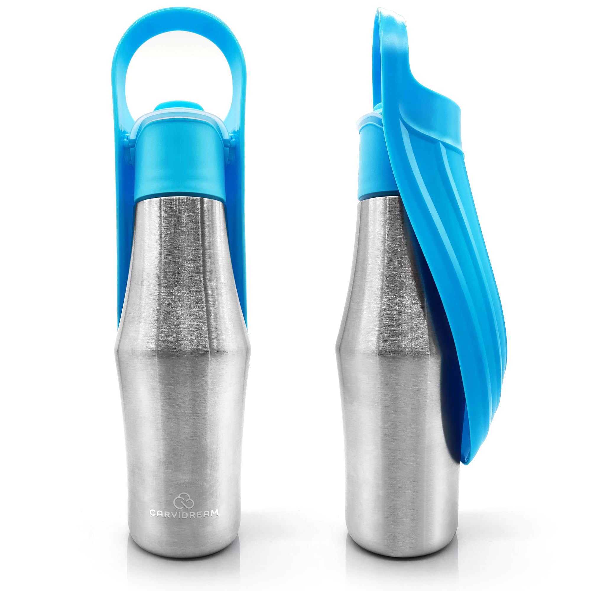 CARVIDREAM® Bebedero Perro Portatil de Acero Inoxidable, Botella de Agua para Perros 750 ml | Bebedero para Perros con Cuenco Plegable, Amplio y Profundo, Cómodo para Perros de Todos los Tamaños.