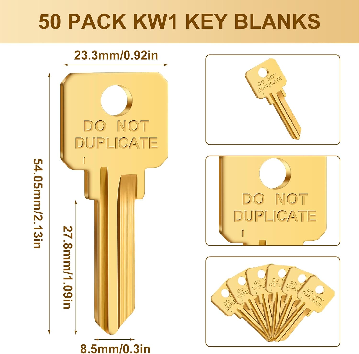 MorningRo 50 Pcs Do Not Duplicate Key Blanks Metal Key Replacements House Key Blank Door Lock Replacement Parts(Gold,Kw1)