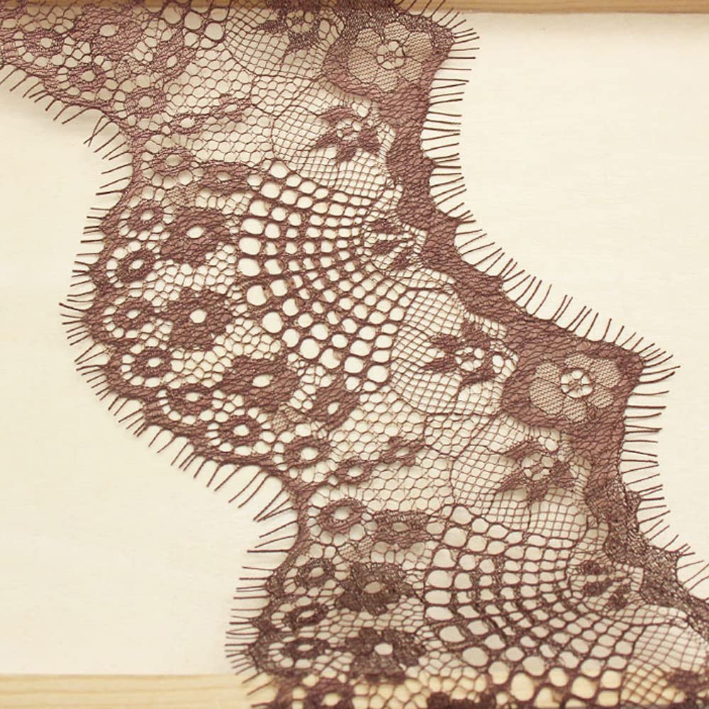Blausky 3 Yards 9.5 cm Wide Lace Ribbon, Eyelash Lace, Wavy Lace Trim, Vintage Lace Trim, Decoration, Fringe Trim for Sewing, for Crafts, Wedding, Gift Wrapping, Bows, Brown