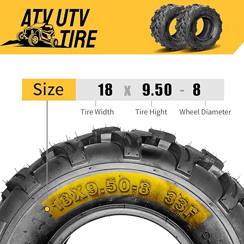 Miniatura 5 de Juego de 2 neumáticos ATV UTV 18x9.5-8 18x9.5x8 Rango de carga B neumáticos todo terreno 4PR sin cámara
