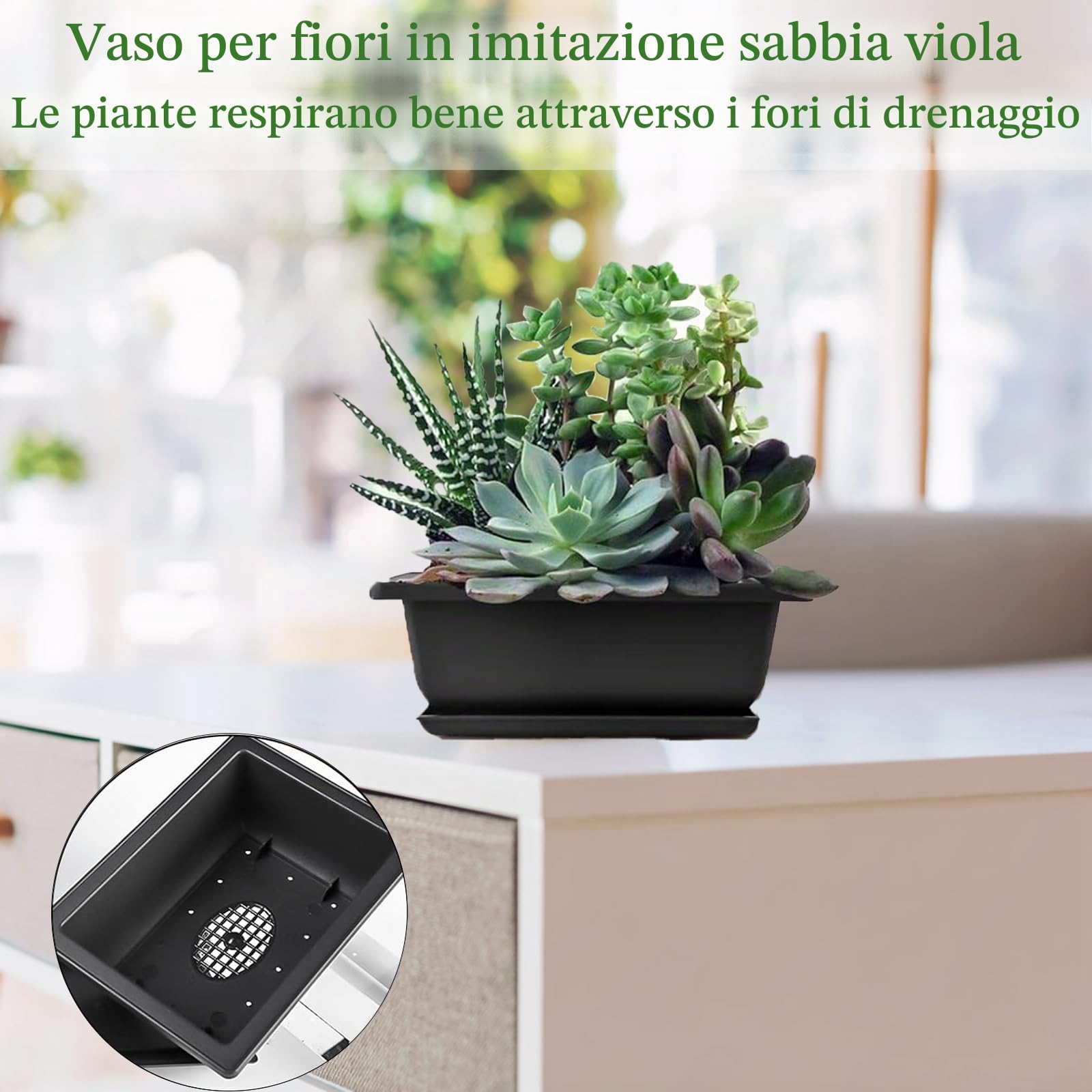 3 Pezzi Vaso per Giardino Con Vassoio in Plastica - Bonsai Piante Contenitori per Fiori, Interni, Decorazione Della Casa